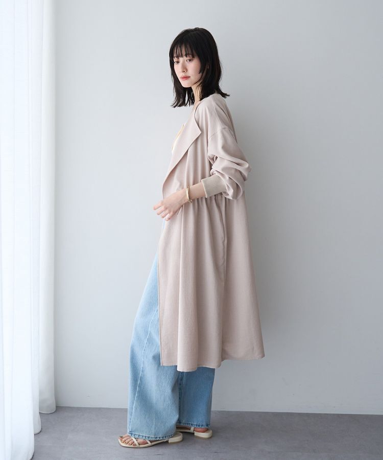 YECCA VECCA「ノーカラーラペルロングコート」|ノーカラーコート|