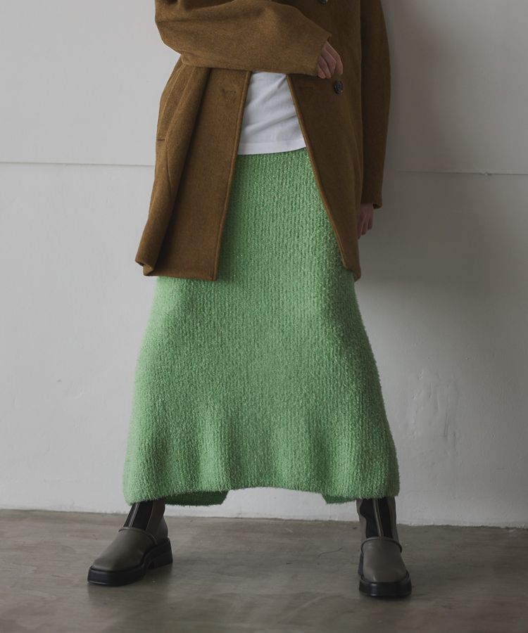 GARAGE OF GOOD CLOTHING「フェザーヤーンロングスカート」|タイト|Green