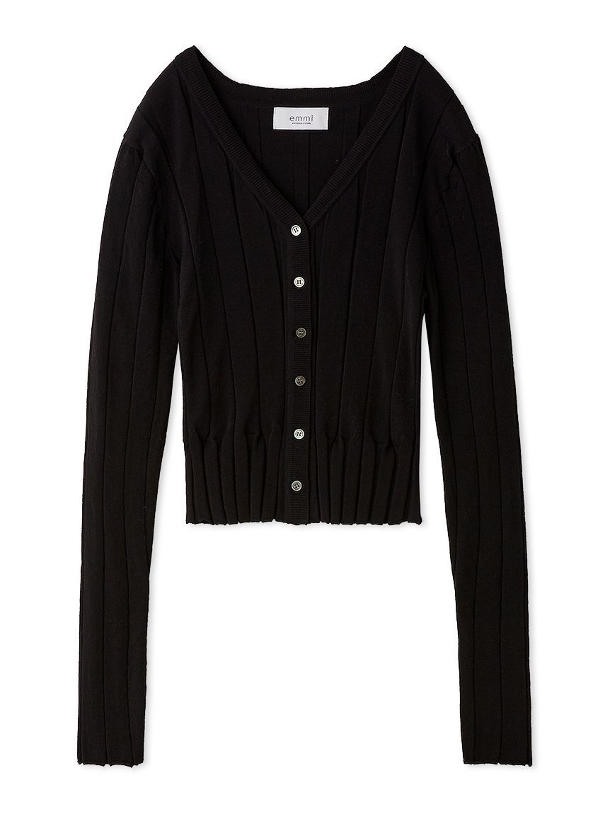 emmi atelier「Vネックリブニットカーディガン」|カーディガン|BLK