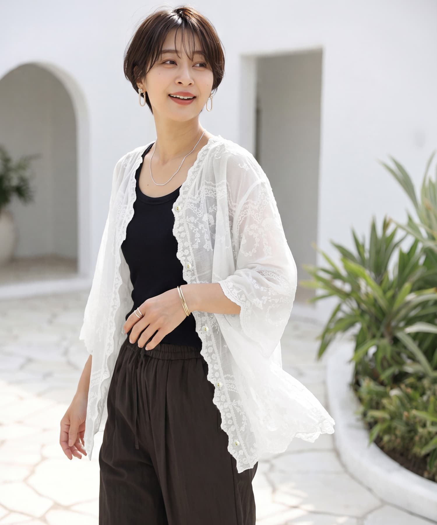 STYLE DELI「レース刺繍コットンカーディガン」|カーディガン|ホワイト