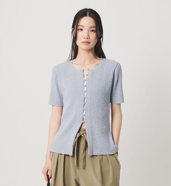 BEAUTY&YOUTH UNITED ARROWS「麻ブレンド スラブ フロントボタン ショートスリーブ カーディガン ウォッシャブル」|カーディガン|LT.BLUE
