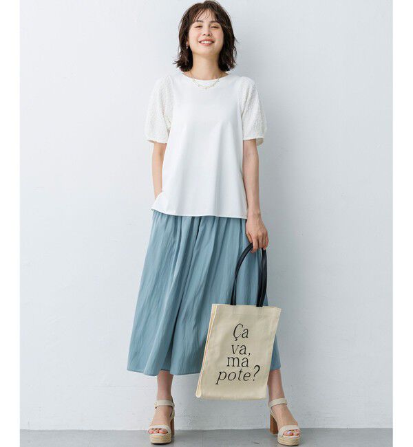 組曲「パフジャカードコンビジャージー パフスリーブカットソー」|Tシャツ・カットソー|