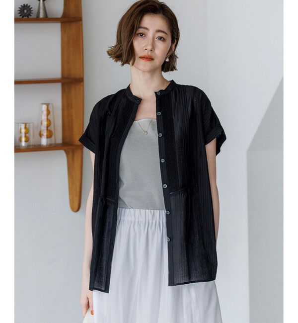23区「【WEB&一部店舗限定】レースピンタック フレンチスリーブ ブラウス」|シャツ・ブラウス|ブラック系