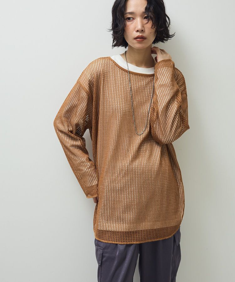 Green Parks「メッシュ長袖ゆるカットプルオーバー」|Tシャツ・カットソー|