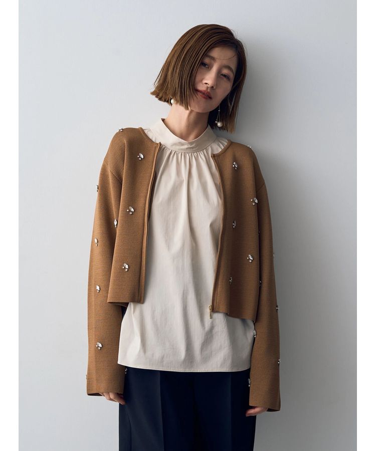 YECCA VECCA「ビジューZIPニットジャケット」|カーディガン|Beige
