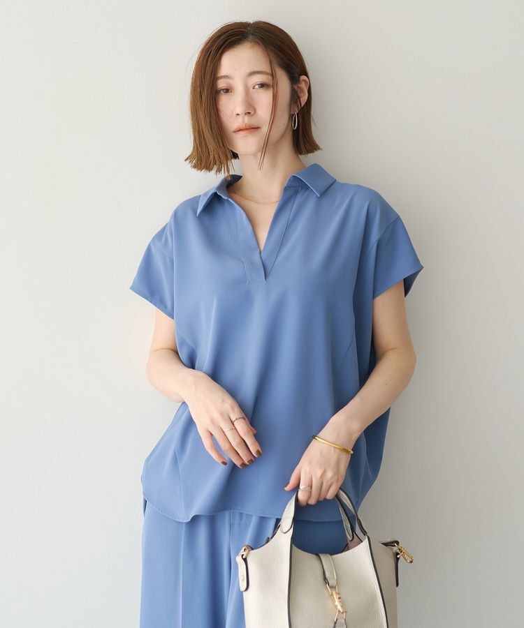 YECCA VECCA「【接触冷感】COOLスキッパーブラウス」|シャツ・ブラウス|Blue