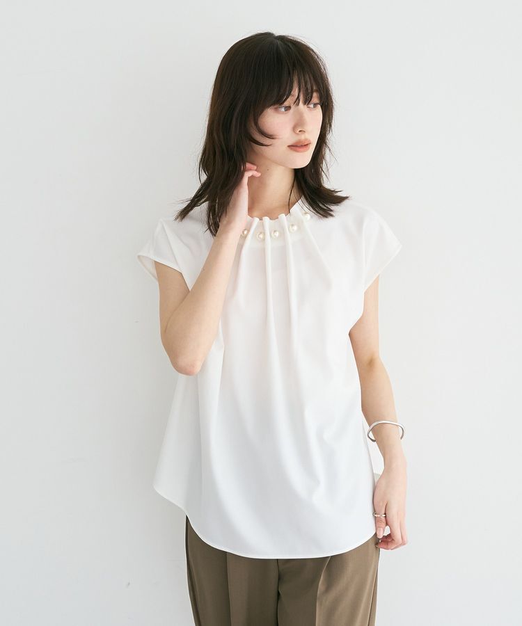 YECCA VECCA「パールタックフレンチスリーブブラウス」|シャツ・ブラウス|