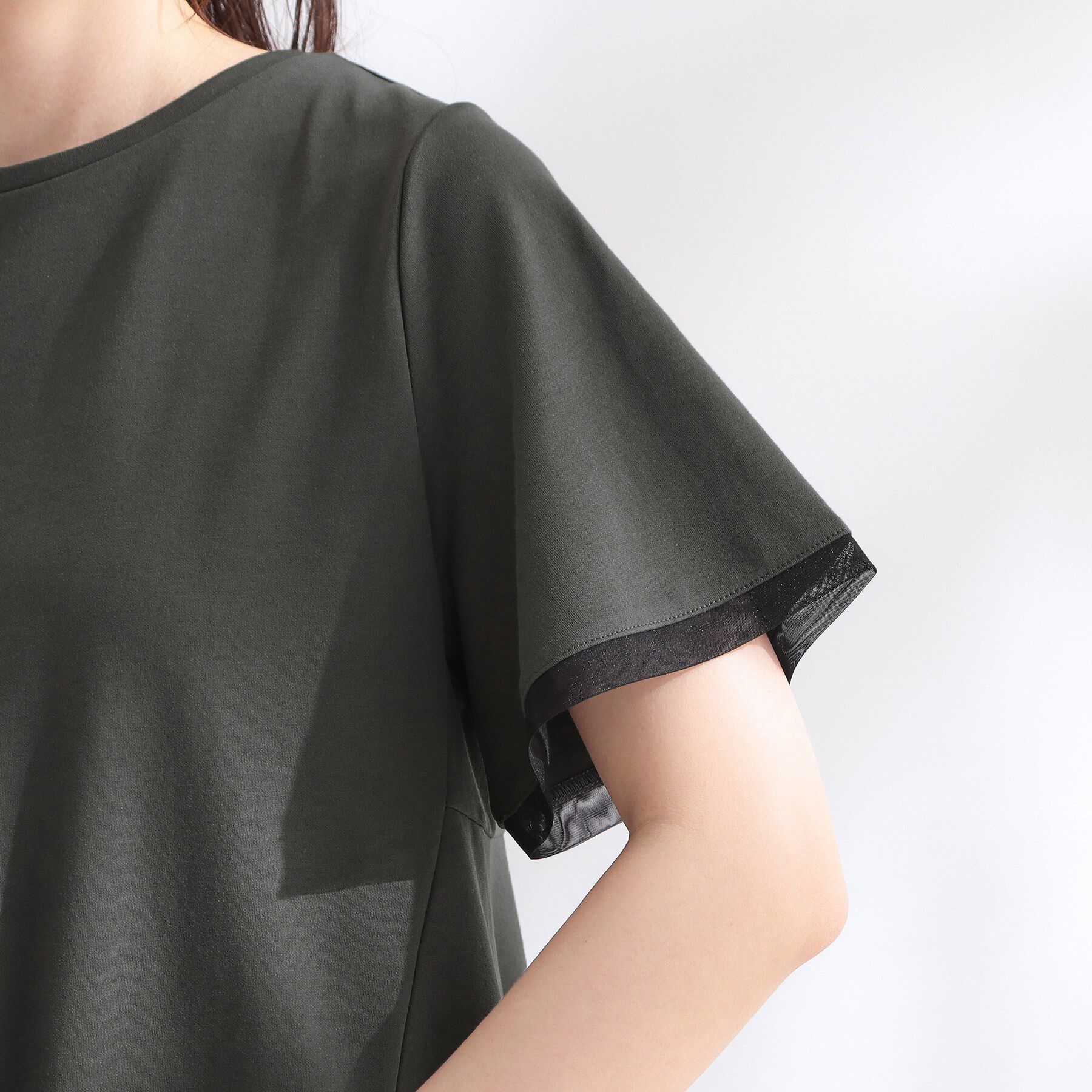 OPAQUE.CLIP「【UVケア／接触冷感】スーパーアイス 袖チュールペプラムカットソー《洗濯機OK》」|Tシャツ・カットソー|