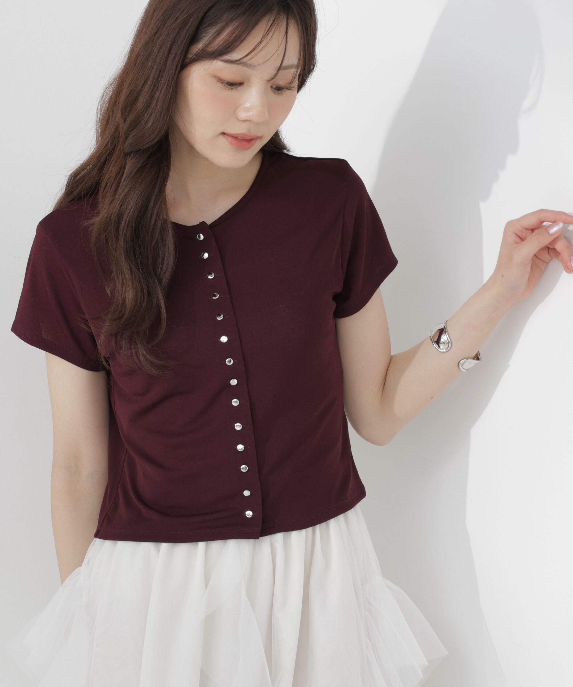 PROPORTION BODY DRESSING「＜a/mie＞テクスチャーカーディガン」|Tシャツ・カットソー|ボルドー