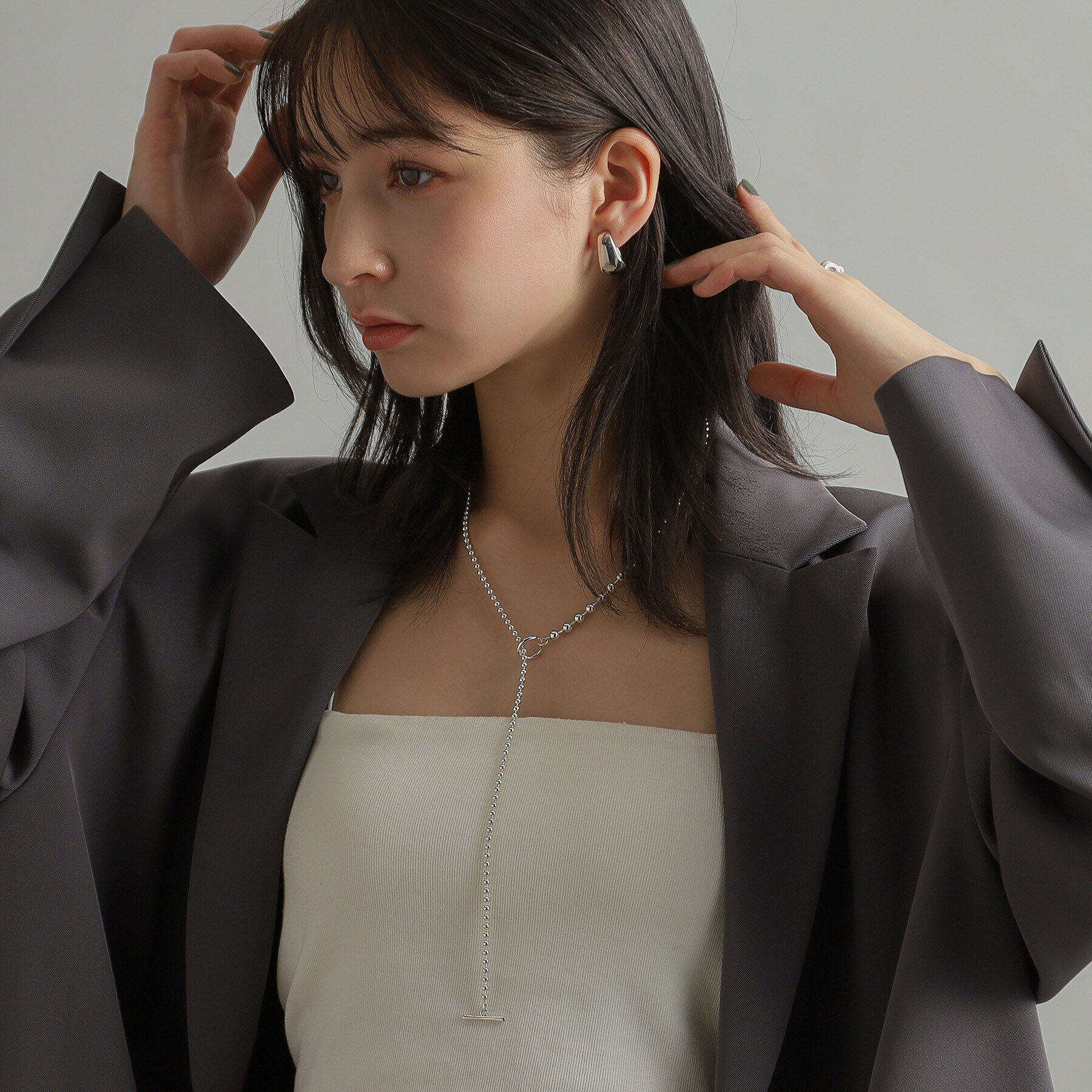 COCOSHNIK ONKITSCH「シルバー ホロウフープ ドロップピアス」|ピアス|