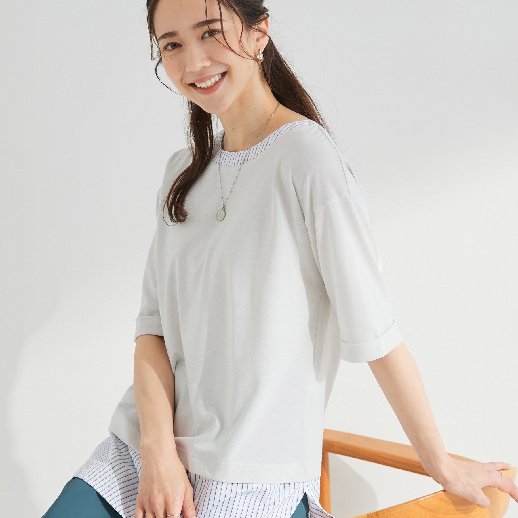 SHOO･LA･RUE「シャツドッキングカットソー」|Tシャツ・カットソー|ライトグレー(311