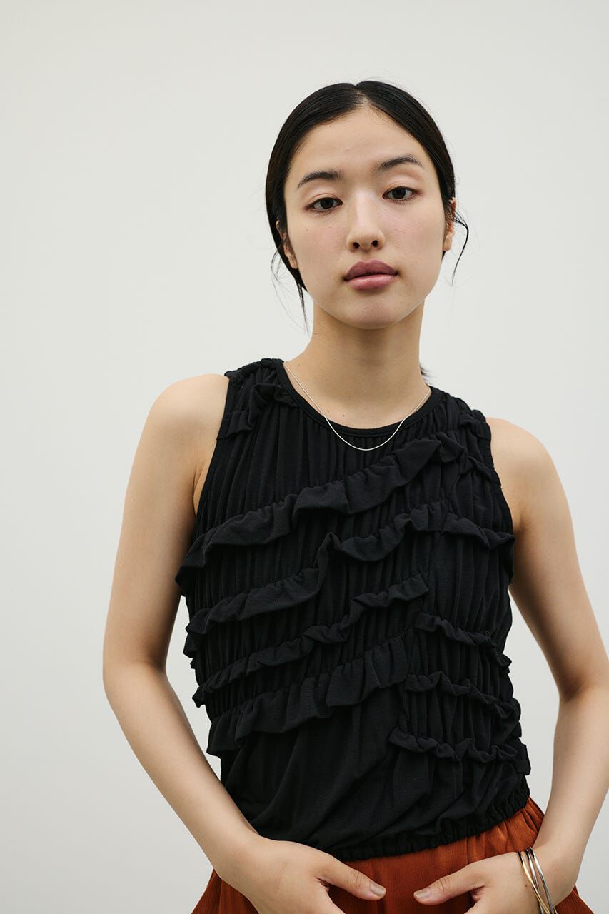 STYLEMIXER「ティアードギャザータンクトップ」|Tシャツ・カットソー|BLK
