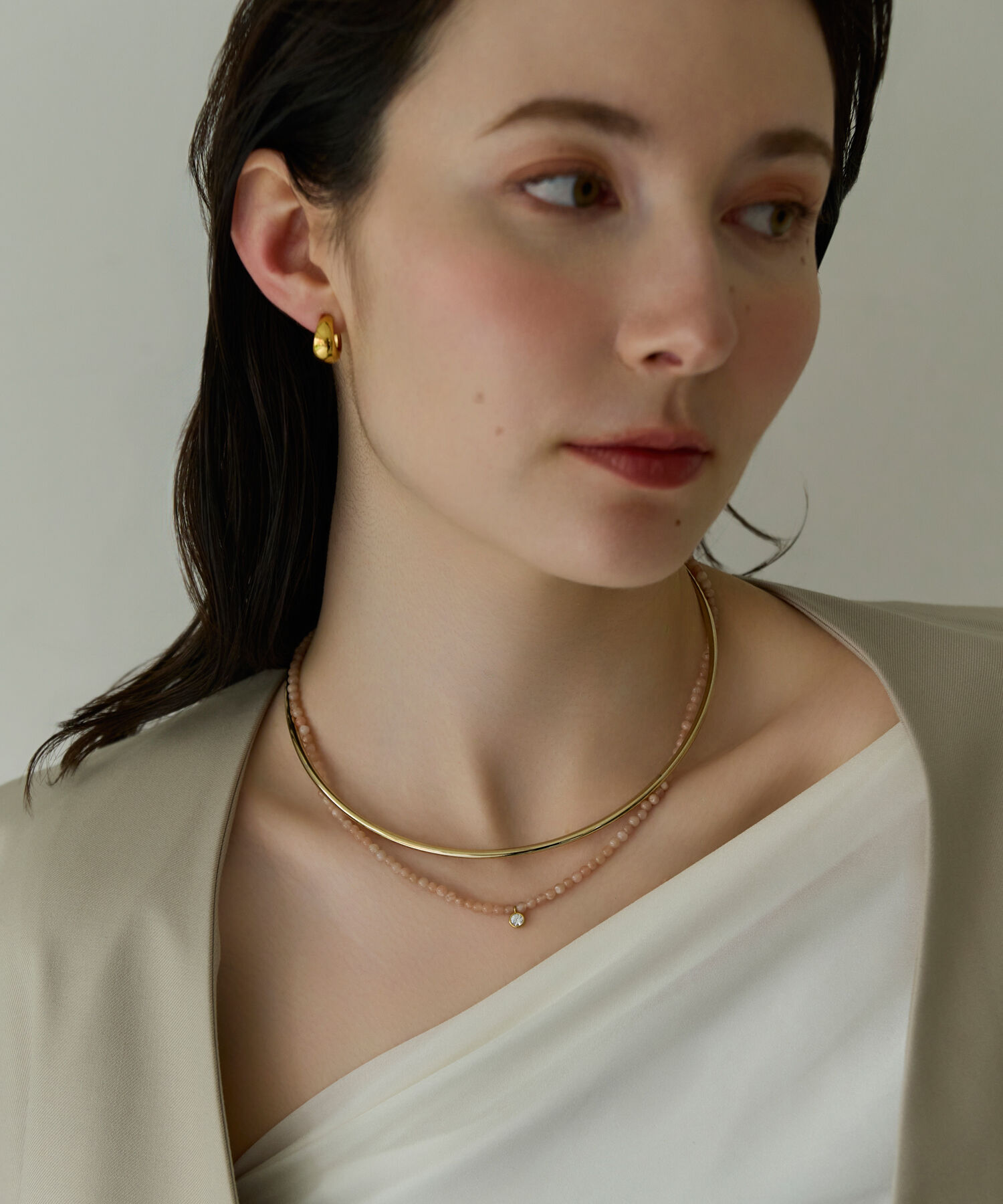 Phoebe「<2点セット>【金属アレルギー対応】2setレイヤードチョーカーロープネックレス　ゴールド」|ネックレス|