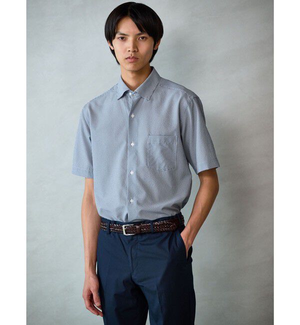 UNITED ARROWS green label relaxing「ポリエステル ラッカン ギンガムチェック スタンダード スナップ ボタンダウン 半袖 シャツ -ストレッチ・」|シャツ・ブラウス|NAVY