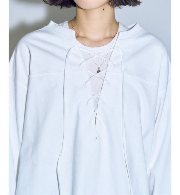  「《追加予約2》[THE MOOD]レースアップロングTシャツ」|Tシャツ・カットソー|
