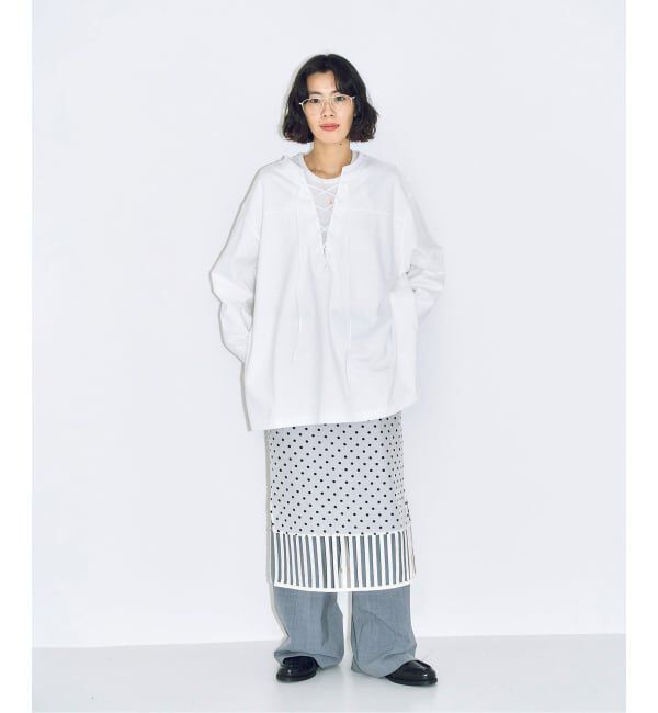  「《追加予約2》[THE MOOD]レースアップロングTシャツ」|Tシャツ・カットソー|