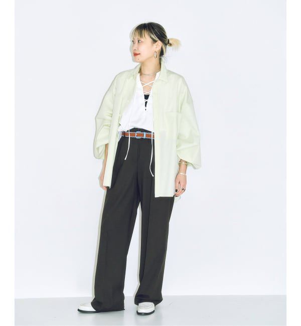  「《追加予約2》[THE MOOD]レースアップロングTシャツ」|Tシャツ・カットソー|
