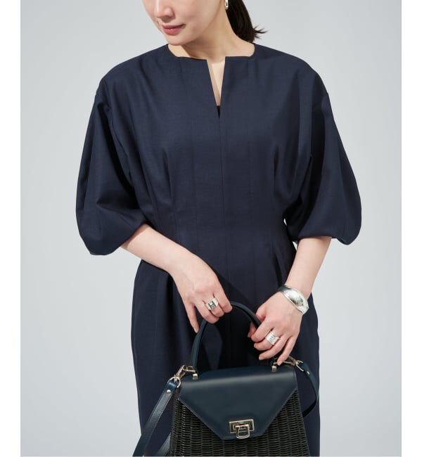 VERMEIL par iena「《一部WEB限定》FLAXASA jewel ox ウエストシェイプワンピース」|ワンピース|