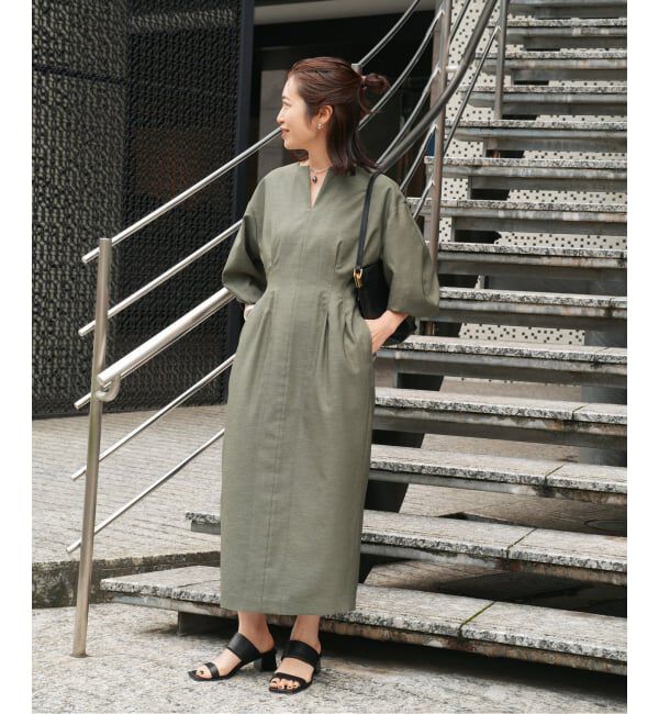 VERMEIL par iena「《一部WEB限定》FLAXASA jewel ox ウエストシェイプワンピース」|ワンピース|