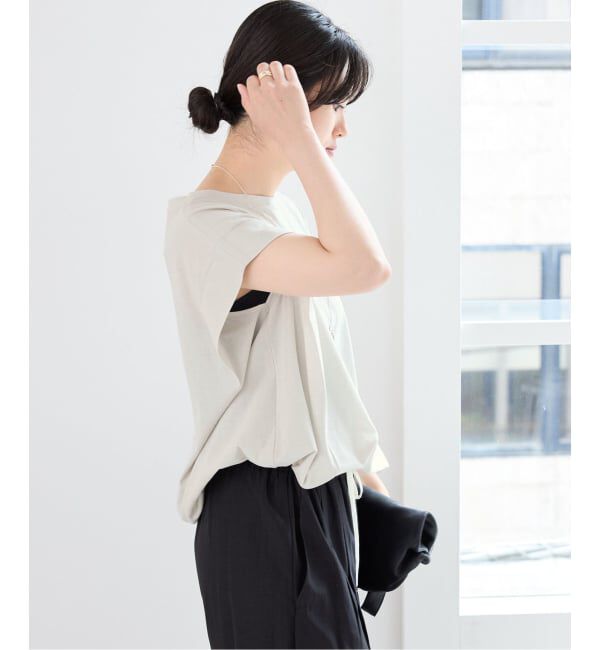 IENA「《接触冷感》フレンチタックスリーブ ドロストTシャツ」|Tシャツ・カットソー|