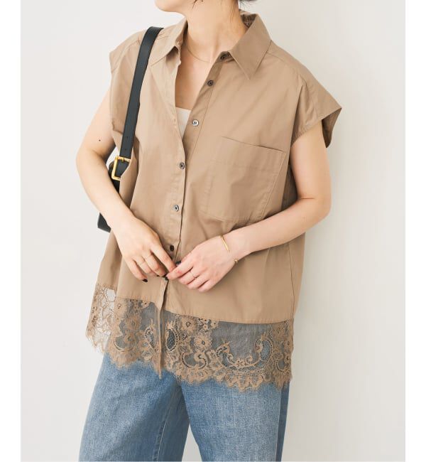 Spick and Span「レースタイプライターフレンチシャツ」|シャツ・ブラウス|キャメル