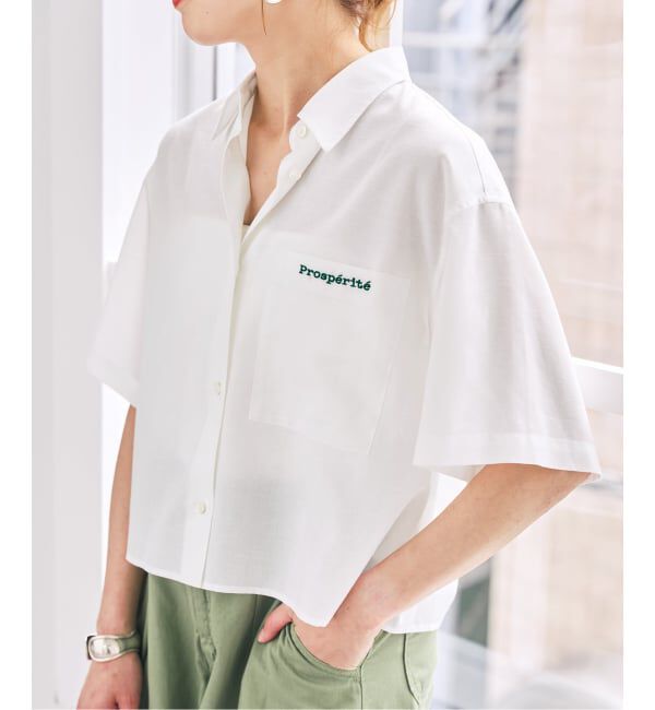 Spick and Span「リネンブレンドロゴ刺繍ショートシャツ」|シャツ・ブラウス|ホワイト