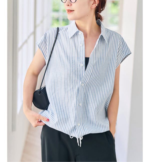Spick and Span「ストライプフレンチヘムギャザーシャツ」|シャツ・ブラウス|ブルーベース
