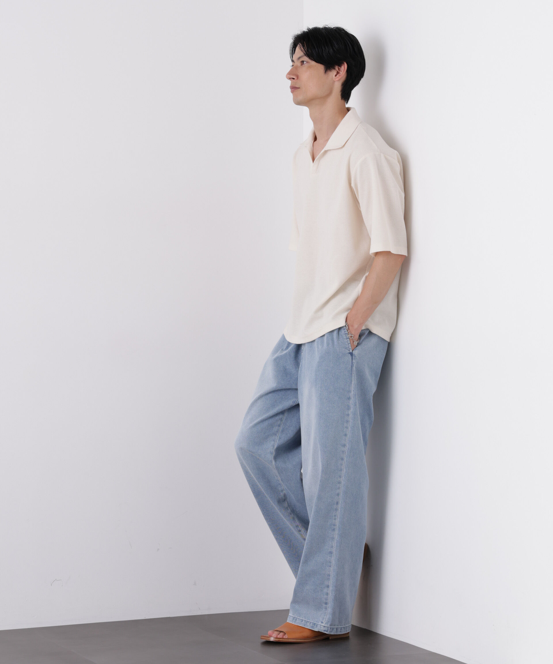 nano･universe「COOLLY DENIM ワイドイージーパンツ（接触冷感）」|チノ|