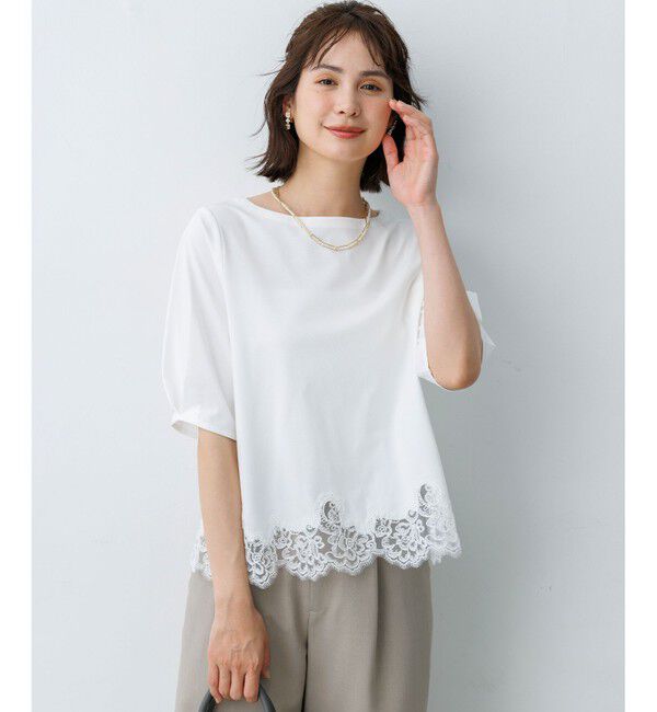 組曲「レースコンビ ボートネック カットソー」|Tシャツ・カットソー|ｵﾌﾎﾜｲﾄ