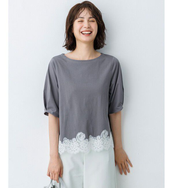 組曲「レースコンビ ボートネック カットソー」|Tシャツ・カットソー|グレー系