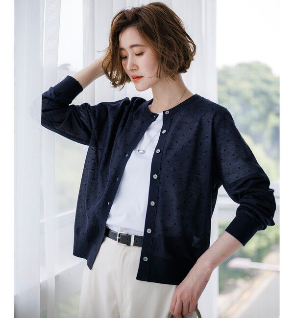 23区「【WEB&一部店舗限定カラーあり】シアードット クルーネック カーディガン」|ニット・セーター|