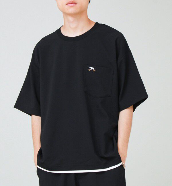 GLOSTER「【フレブル刺繍/セットアップ対応】カラミ織りTEE フェイクレイヤード」|Tシャツ・カットソー|ブラック