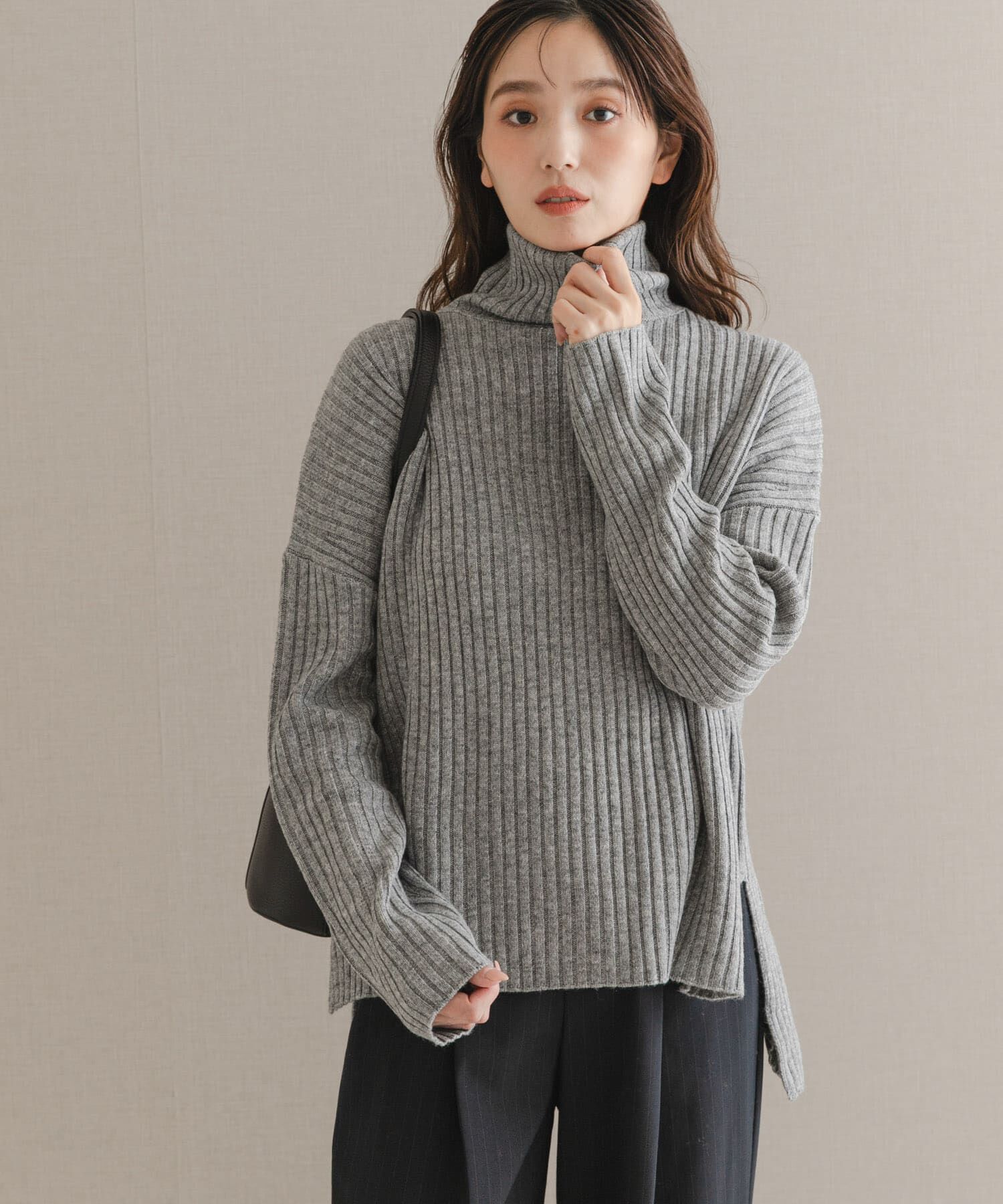 URBAN RESEARCH ROSSO「マシーンウォッシュ ワイドリブニット」|ニット・セーター|グレー
