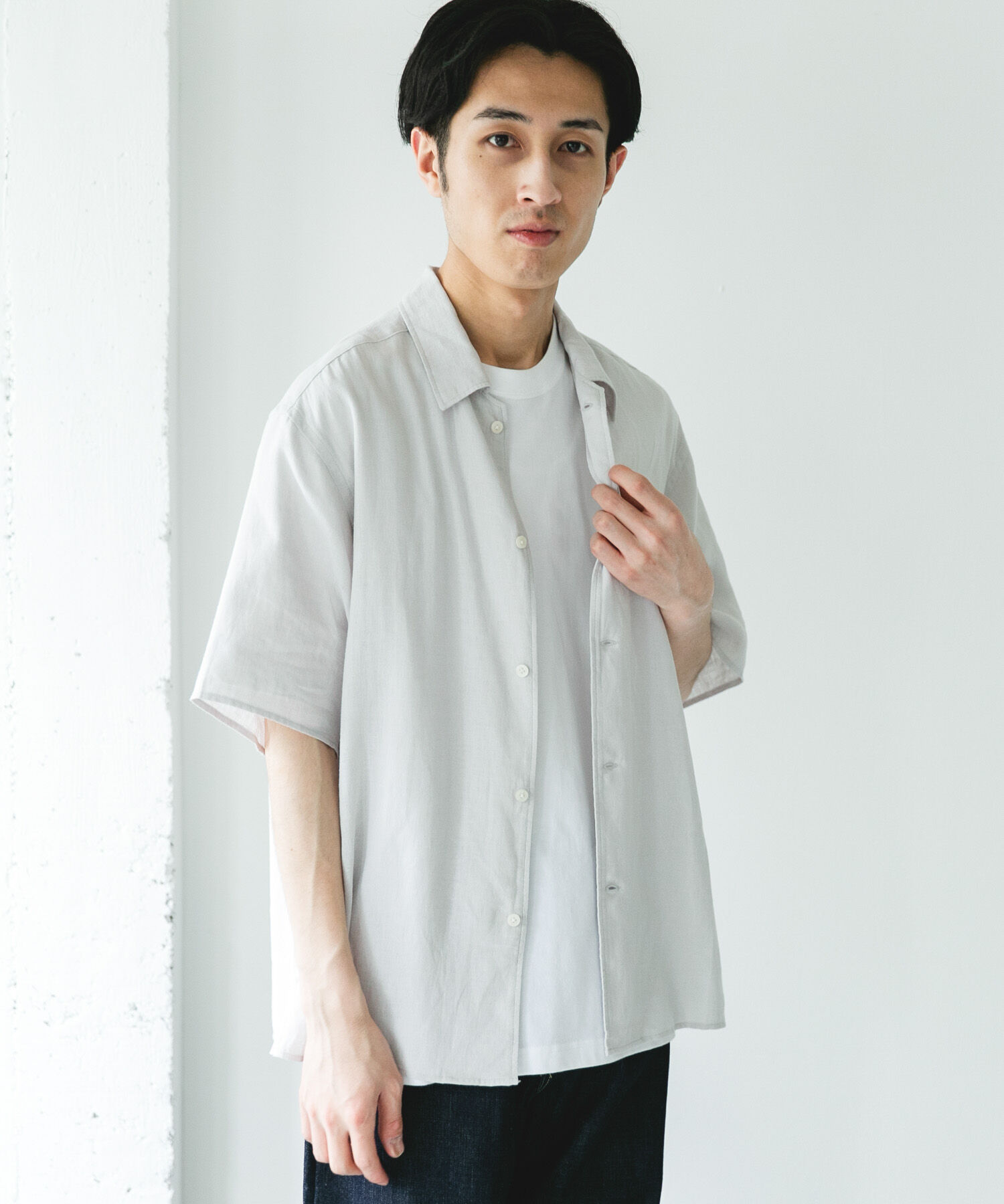 URBAN RESEARCH DOORS「カバーリングリネン キャンプカラーシャツ」|シャツ・ブラウス|
