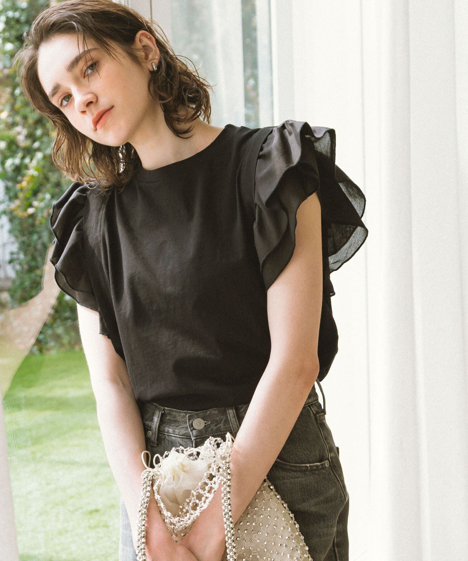 Sonny Label 「フリルフレンチタックスリーブプルオーバー」|Tシャツ・カットソー|ブラック