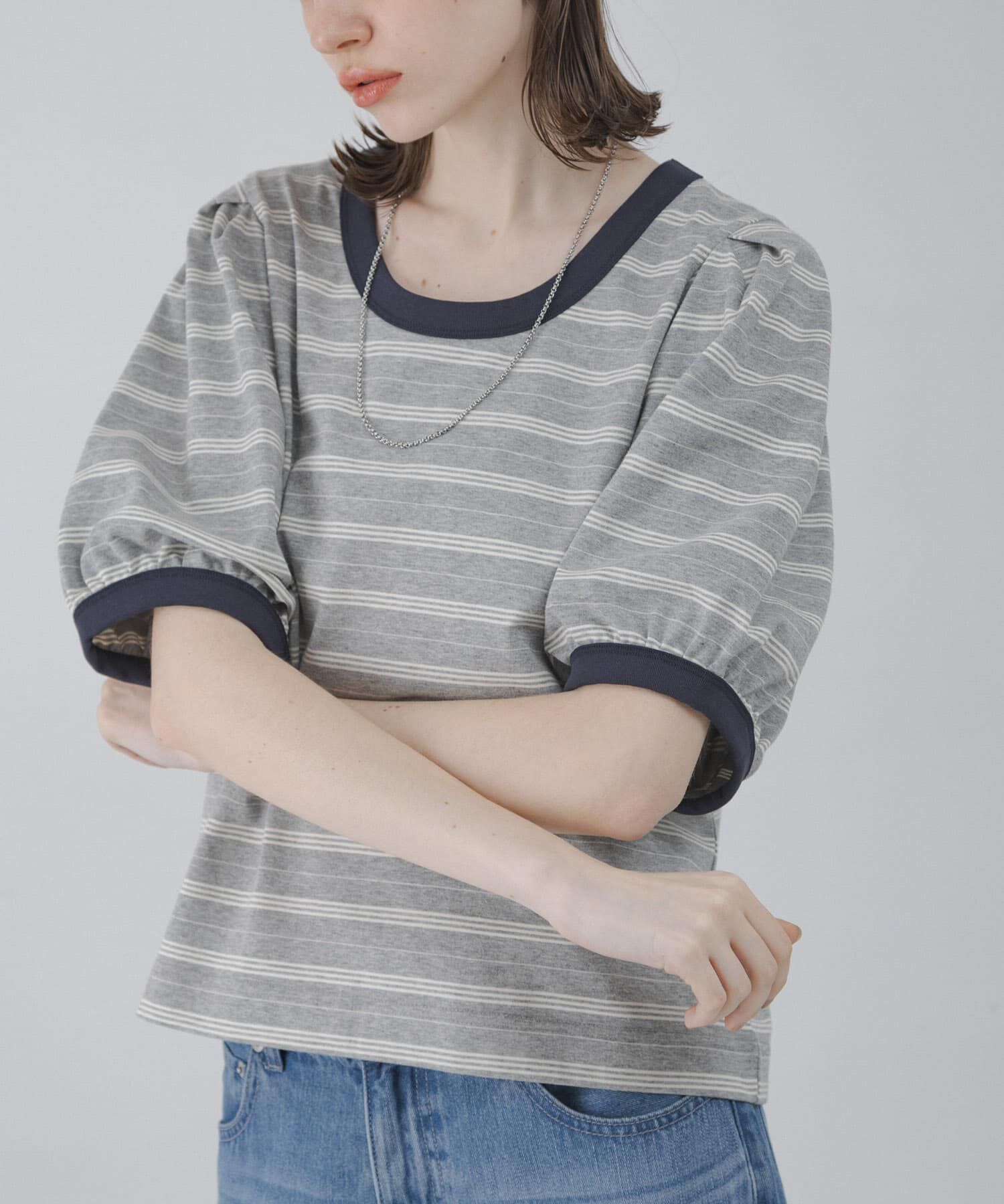 Sonny Label 「マルチボーダーパフスリプルオーバー」|Tシャツ・カットソー|グレー