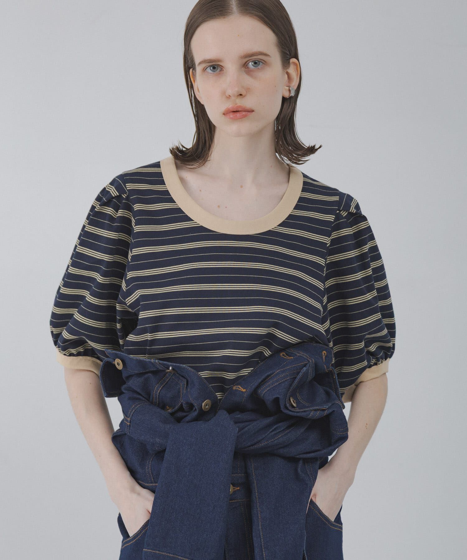 Sonny Label 「マルチボーダーパフスリプルオーバー」|Tシャツ・カットソー|ネイビー
