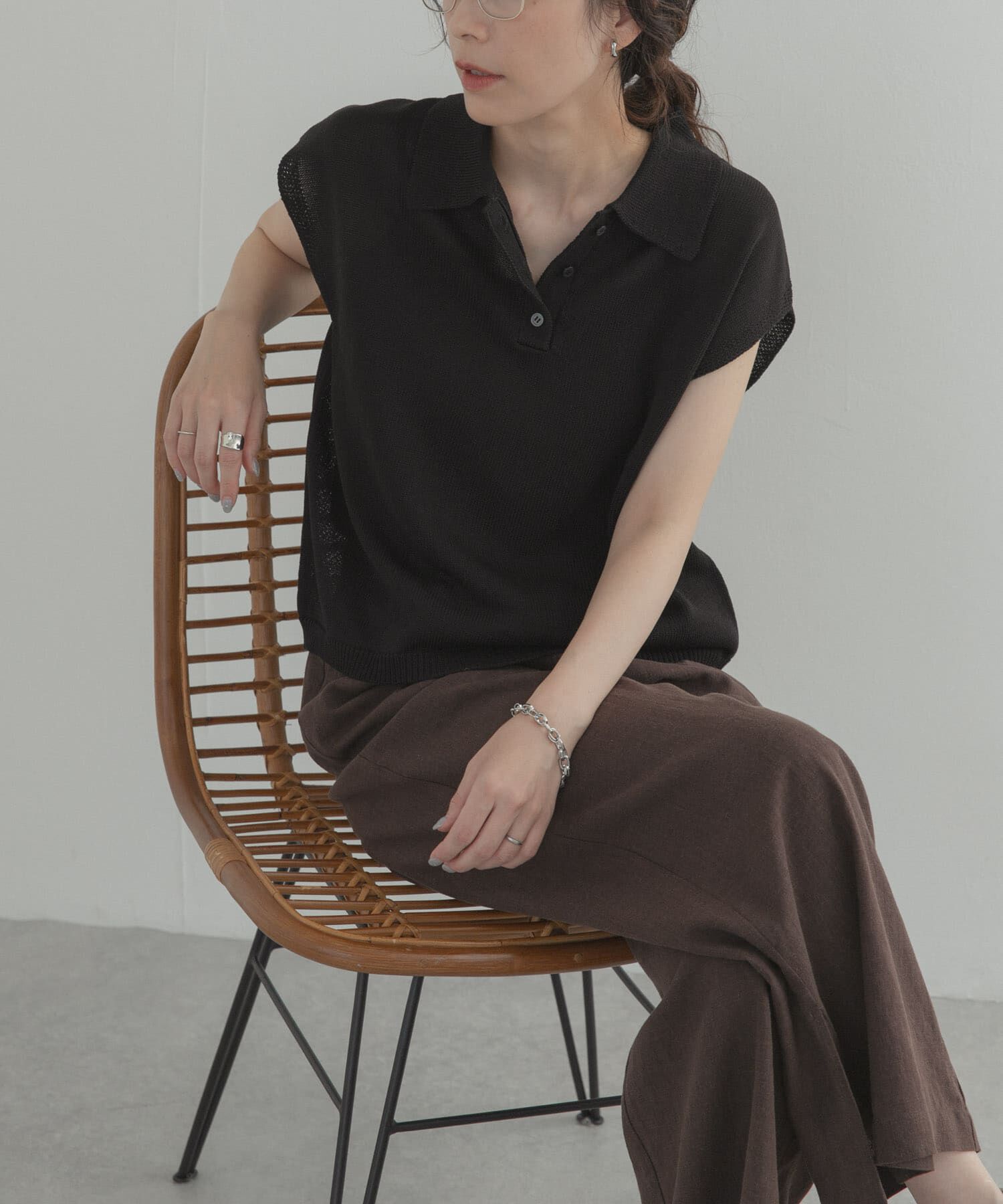 URBAN RESEARCH DOORS「『WEB限定』フレンチスリーブポロニット」|ニット・セーター|