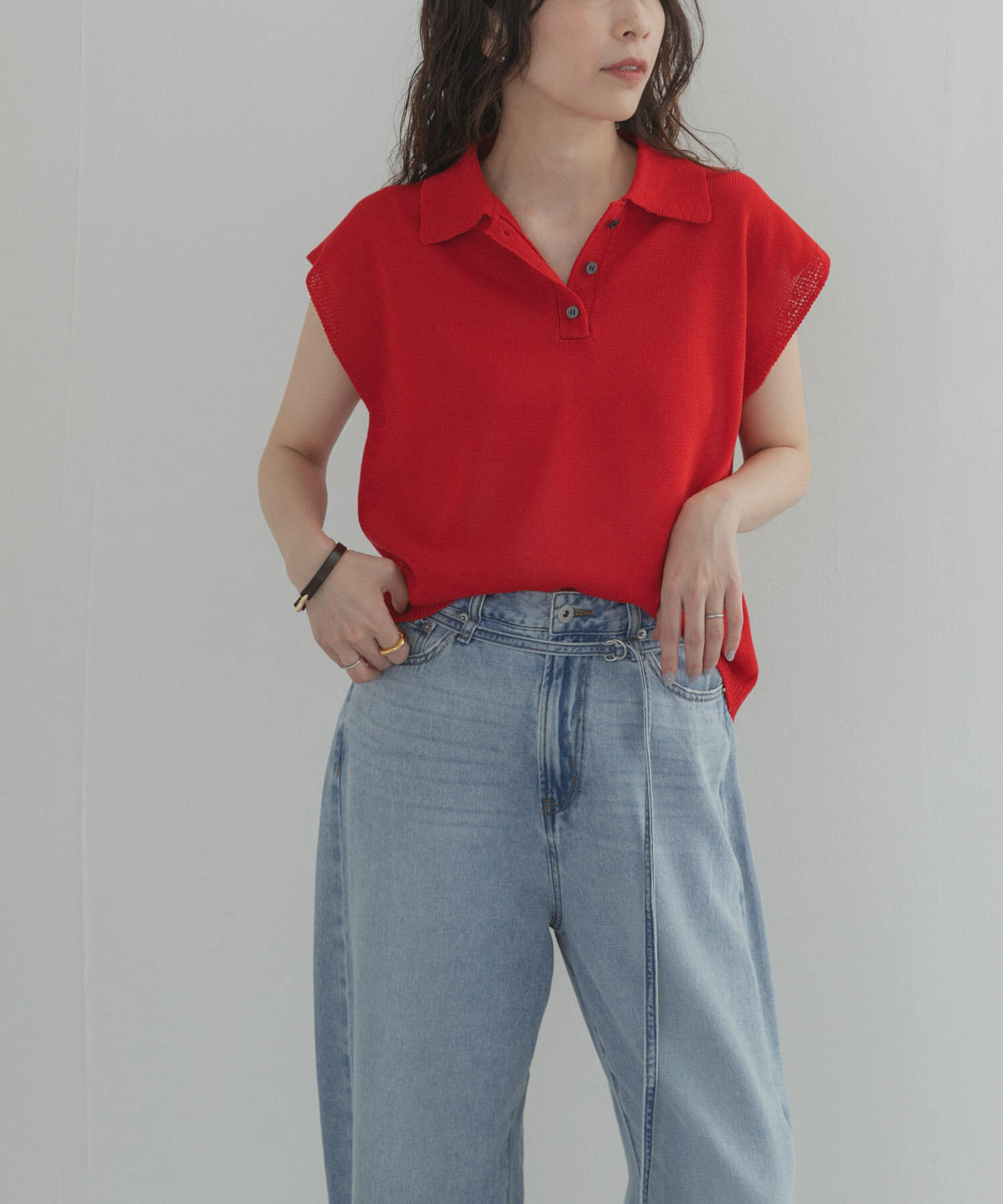 URBAN RESEARCH DOORS「『WEB限定』フレンチスリーブポロニット」|ニット・セーター|