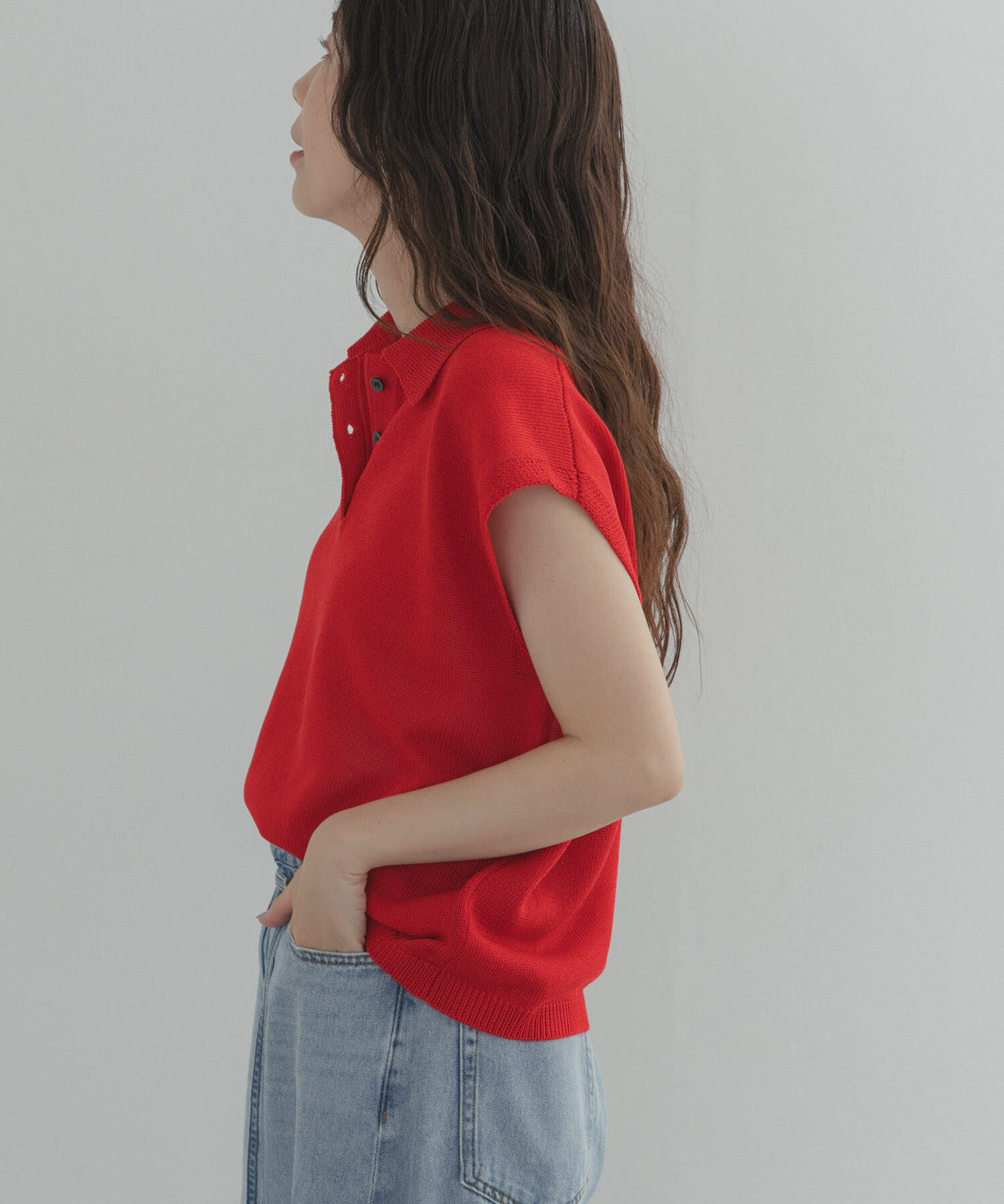 URBAN RESEARCH DOORS「『WEB限定』フレンチスリーブポロニット」|ニット・セーター|