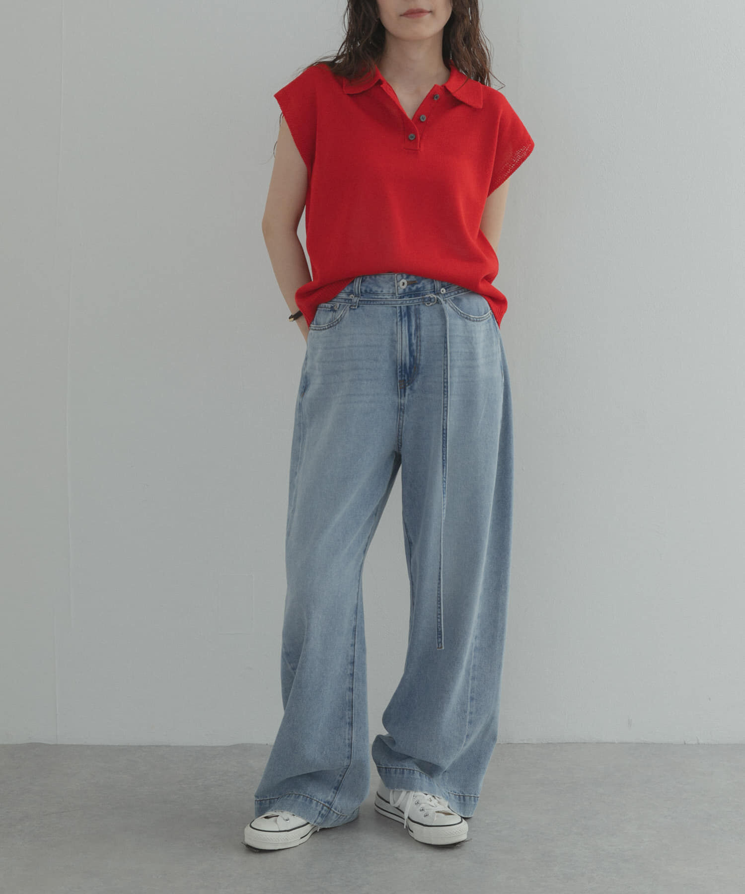 URBAN RESEARCH DOORS「『WEB限定』フレンチスリーブポロニット」|ニット・セーター|