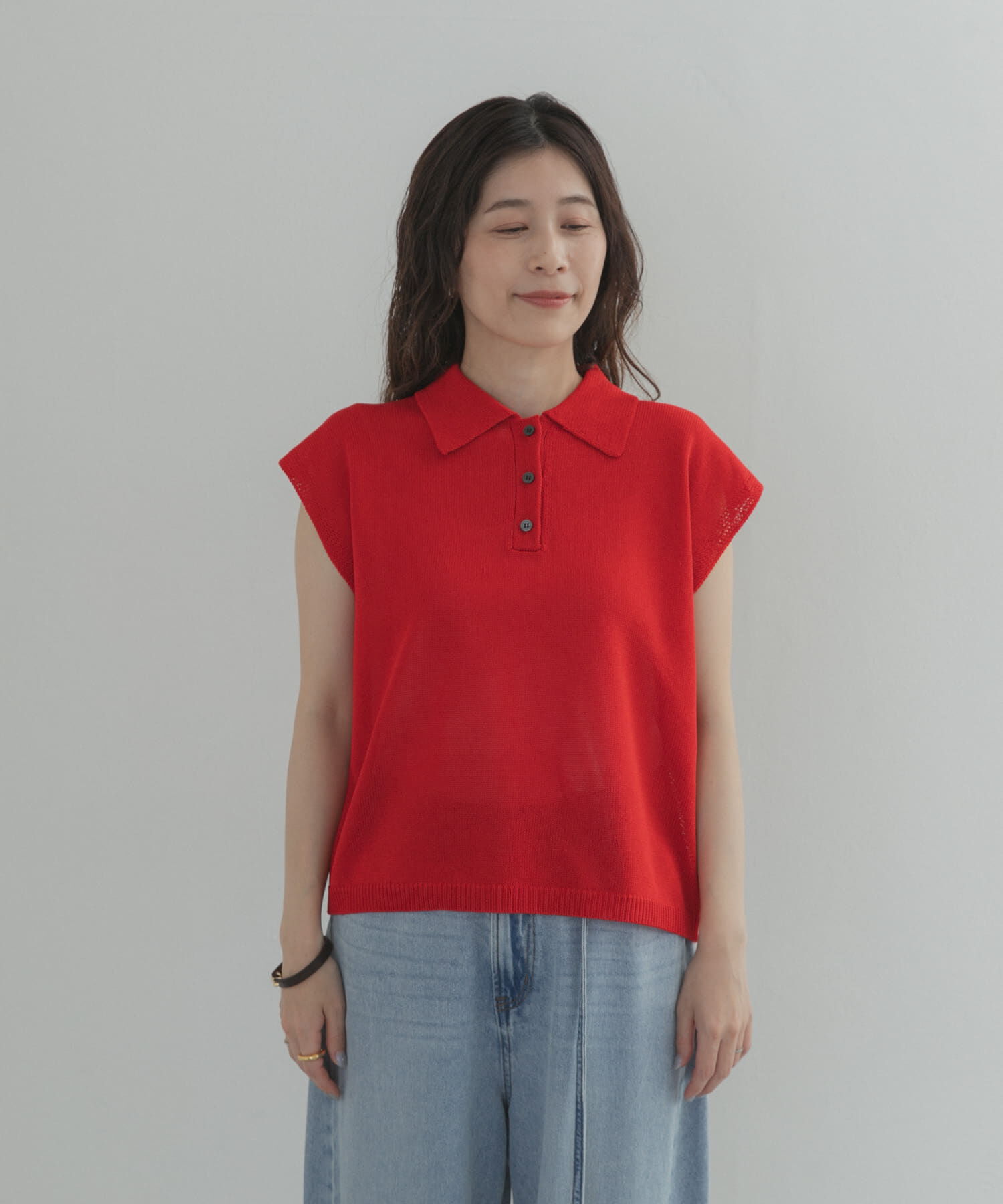 URBAN RESEARCH DOORS「『WEB限定』フレンチスリーブポロニット」|ニット・セーター|