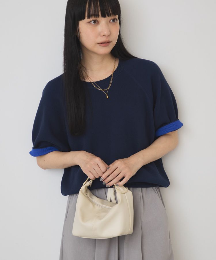 AMERICAN HOLIC「【接触冷感・UVカット】バイカラースウェットライクニット」|ニット・セーター|Navy