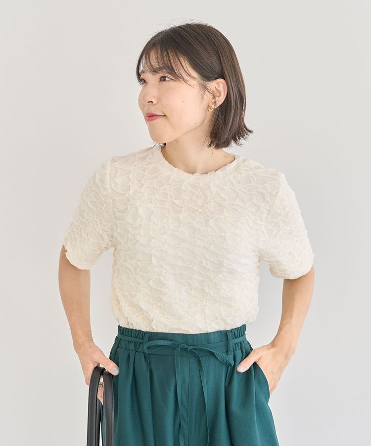 Green Parks「表面感カット5分袖プルオーバー」|Tシャツ・カットソー|Ivory