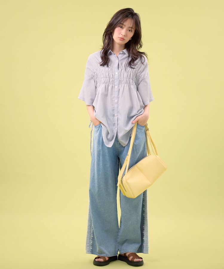 Green Parks「サイドレースデニムワイドパンツ」|デニム|