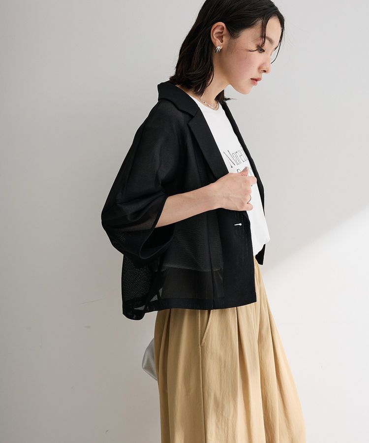 Green Parks「5分袖メッシュジャケット」|テーラードジャケット|Black