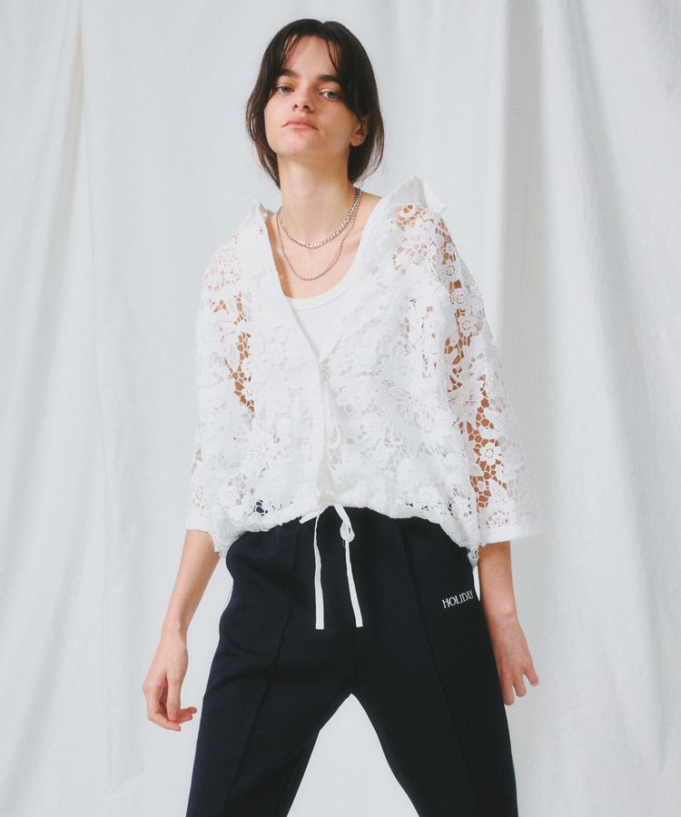 GARAGE OF GOOD CLOTHING「レース半袖ドロストブラウス」|シャツ・ブラウス|White