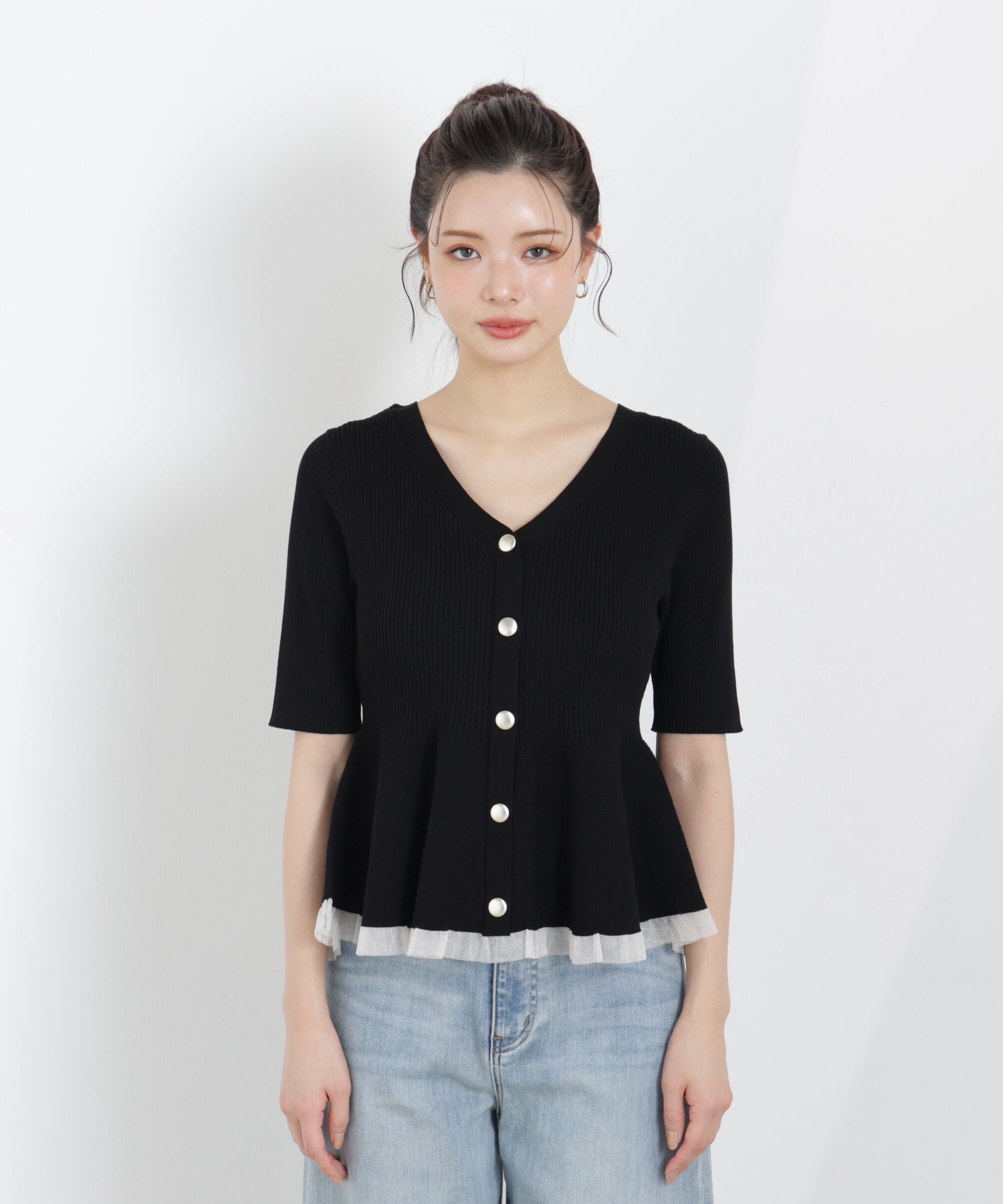 PROPORTION BODY DRESSING「＜一部追加生産予約＞部分シアーペプラムニット」|ニット・セーター|