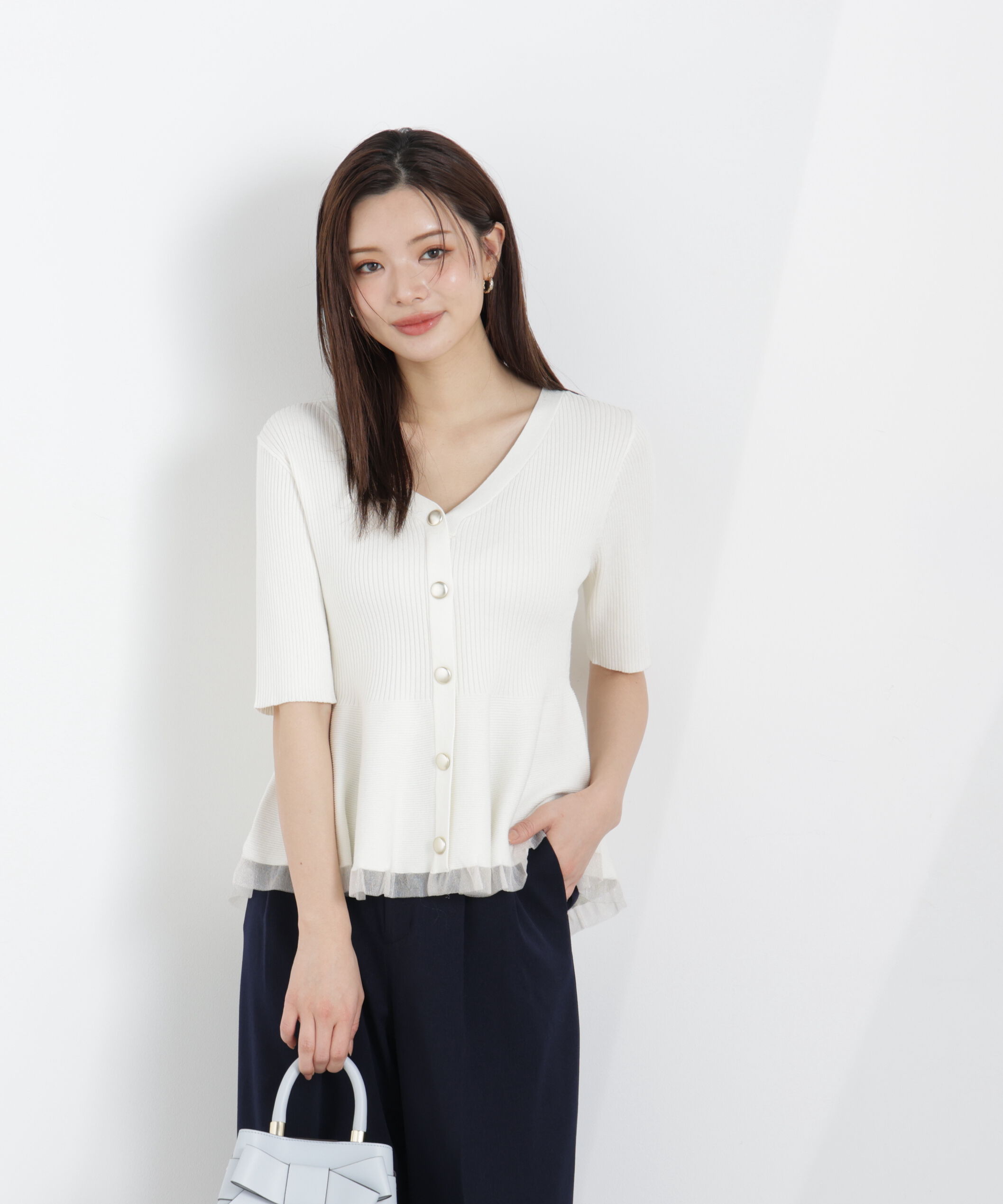 PROPORTION BODY DRESSING「＜一部追加生産予約＞部分シアーペプラムニット」|ニット・セーター|