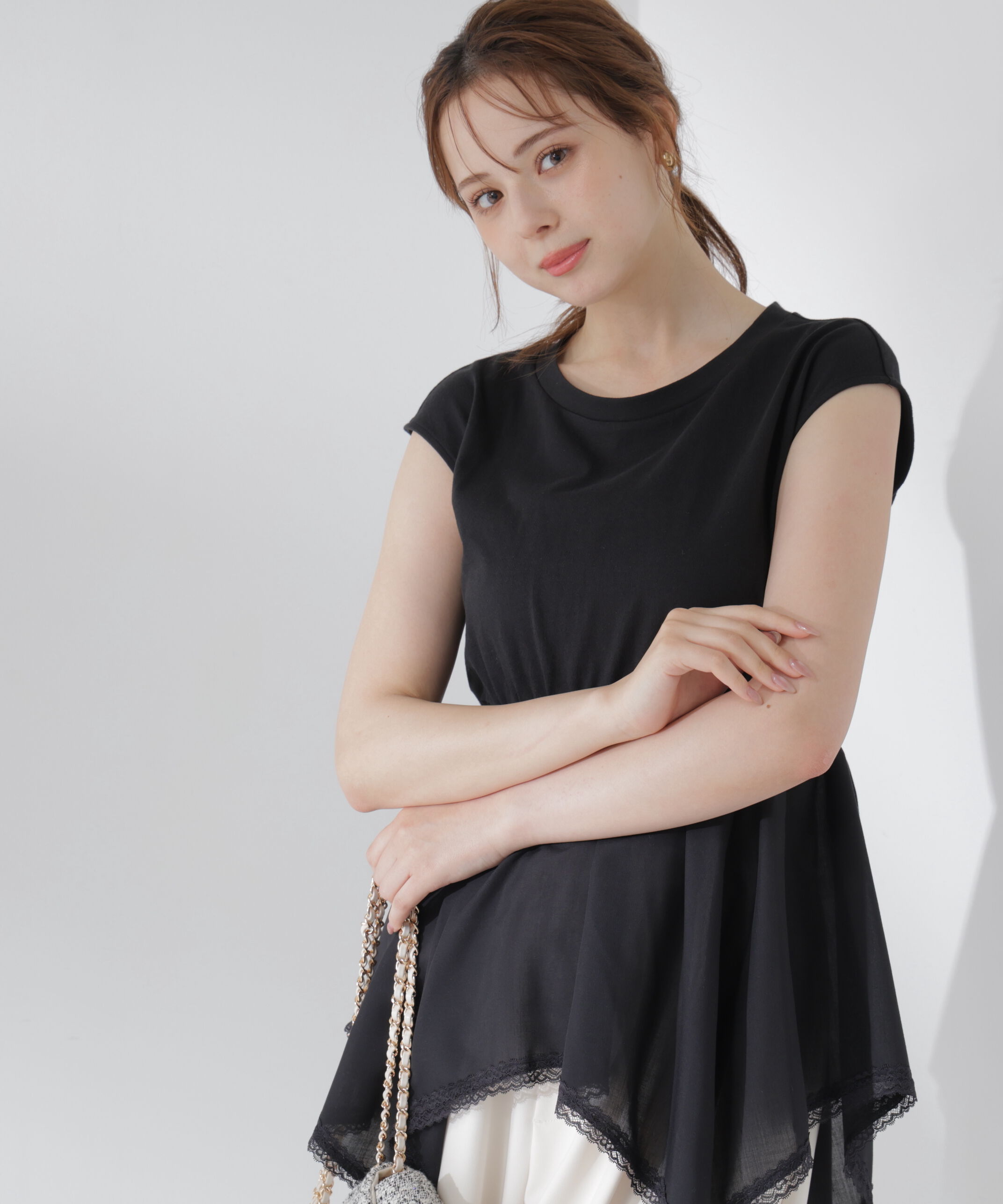 PROPORTION BODY DRESSING「＜EDIT COLOGNE＞ハンカチーフカットトップス」|Tシャツ・カットソー|ブラック